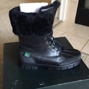 Ralph Lauren Black  Leather winter boot with fur